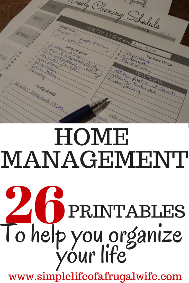 Home Management Printables - Simple Life of a Frugal Wife